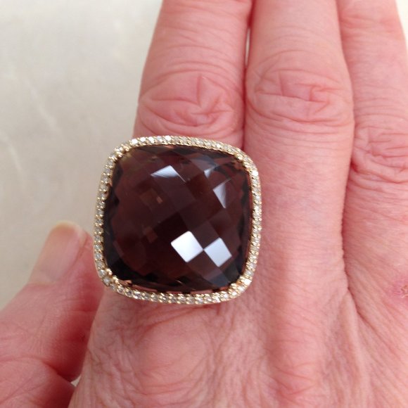 Excellent Cond Dabakarov 21 TCW Smoky Quartz Diamond Ring 14K Yellow Gold SZ 6.5 - Picture 10 of 10